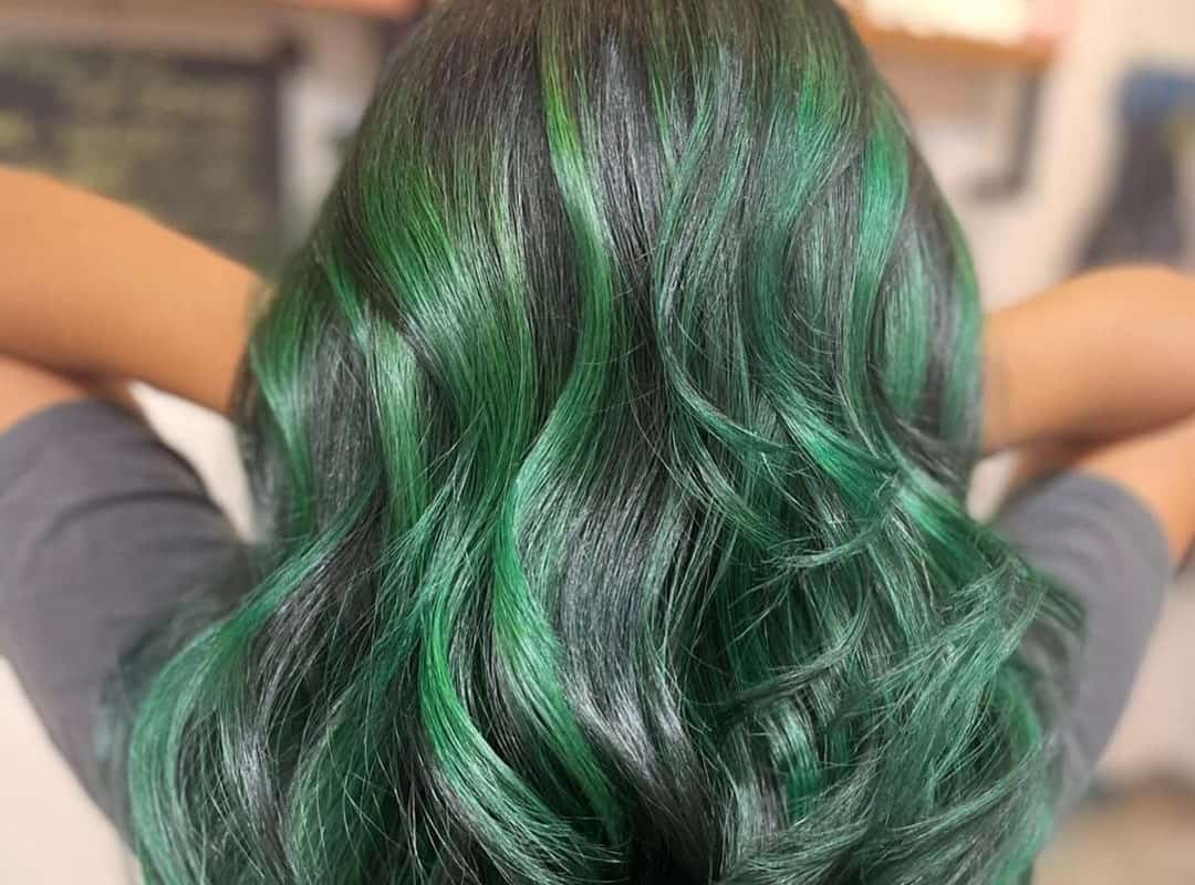 Forest Green Balayage on dark hair