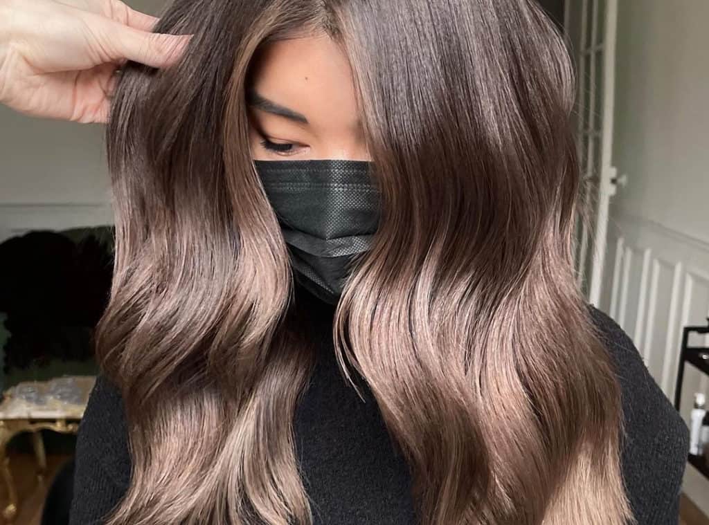 bright brown balayage for Asian hair