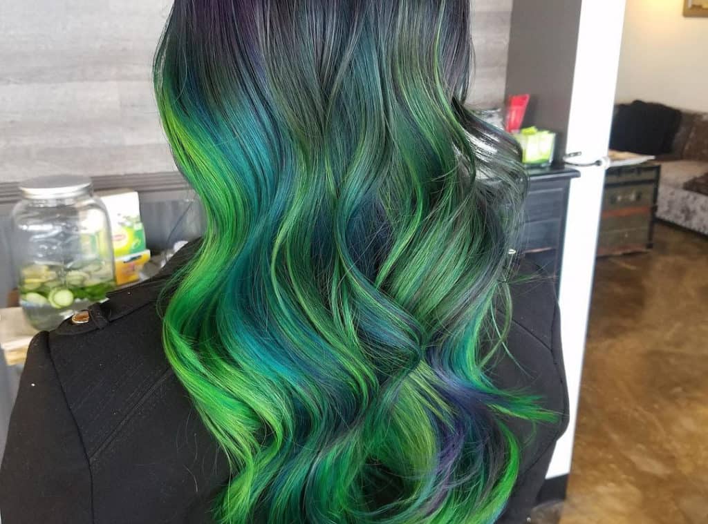 mermaid hair with green and olive highlights