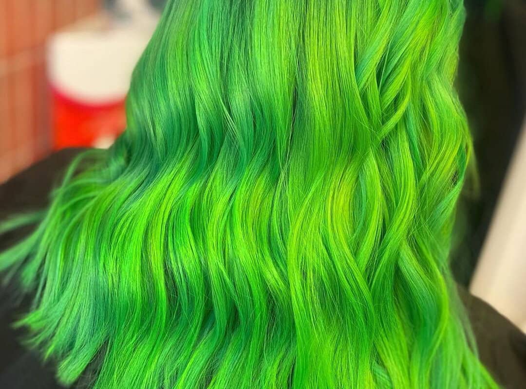 Bright Neon Green Balayage Waves