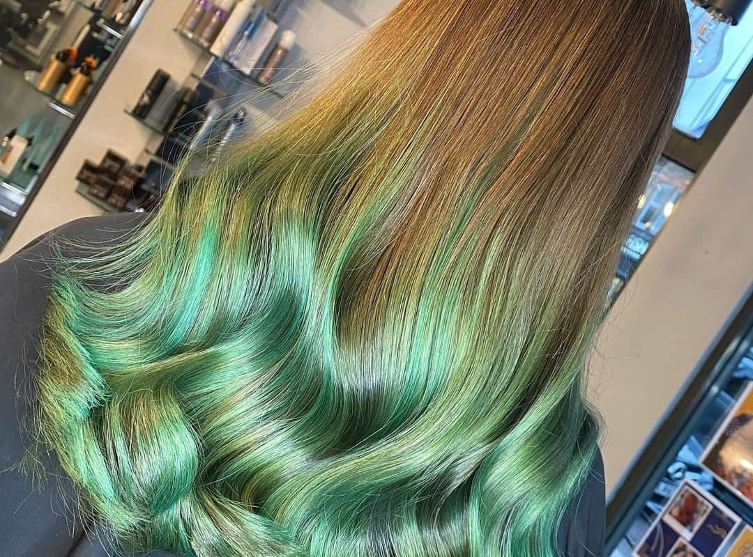 light brown hair with green tips