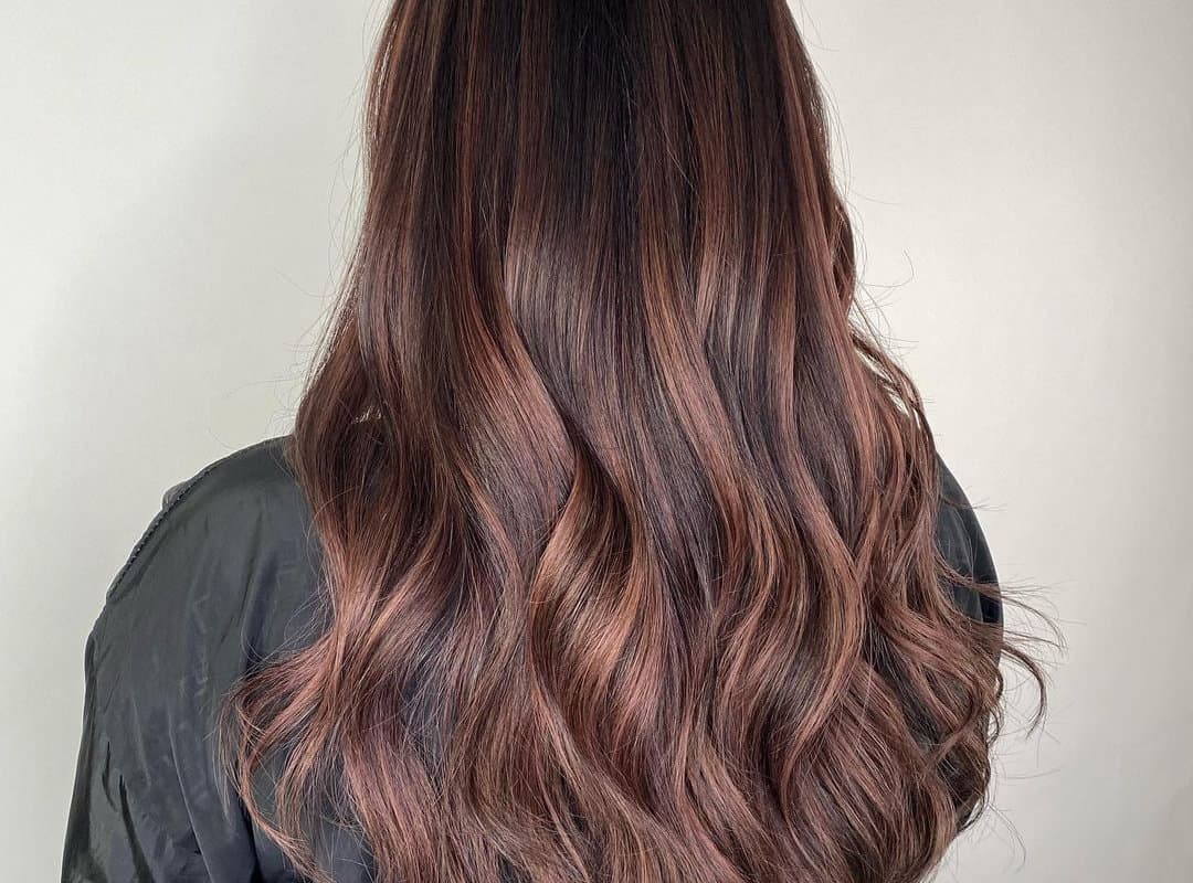Brown balayage on Asian hair
