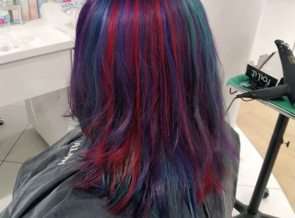 Mermaid galaxy hair with red highlights