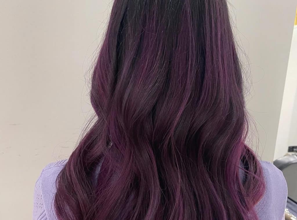 dark purple balayage for Asian hair