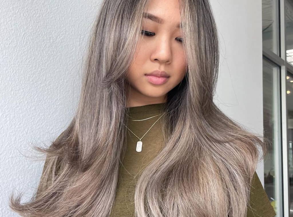 light brown balayage on Asian hair