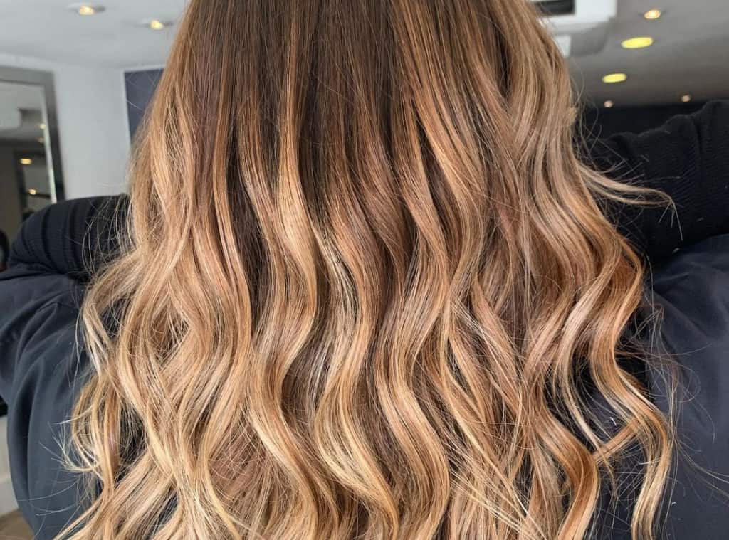 Butterscotch caramel balayage and blonde hair