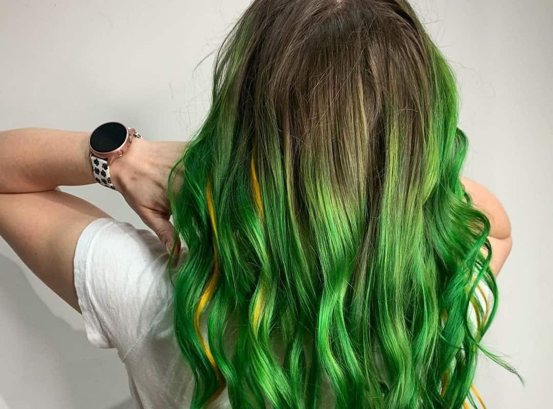 light brown hair with green balayage