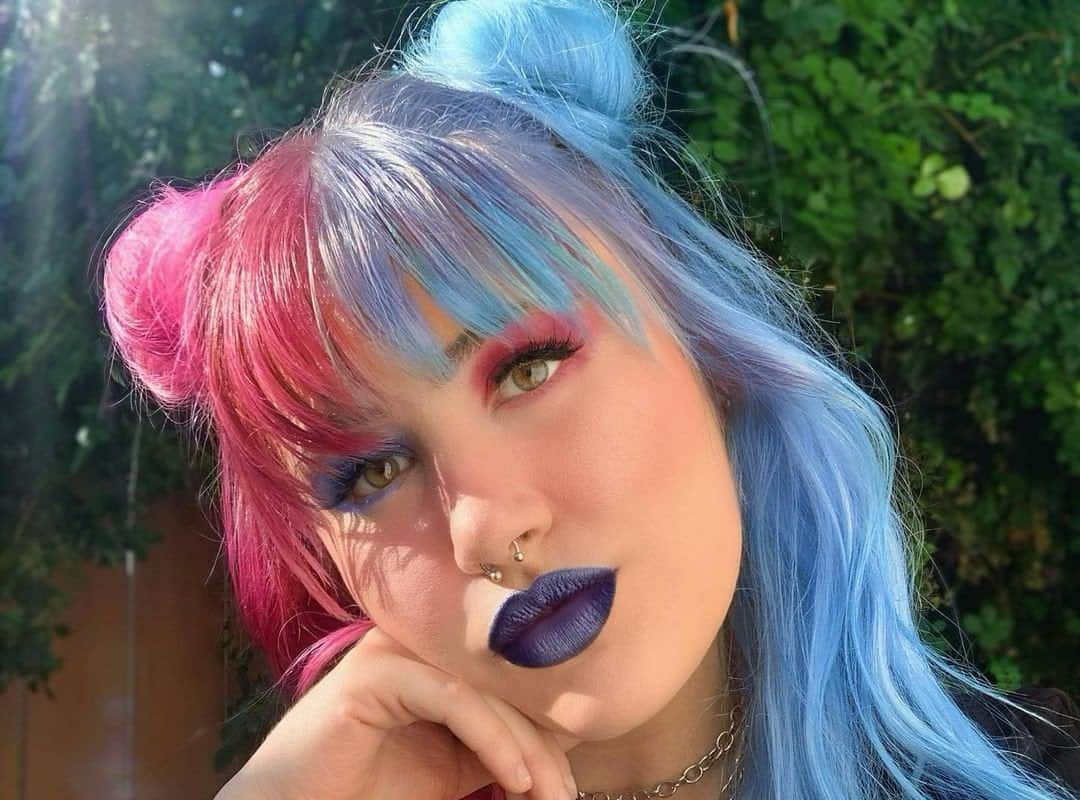 girl with blue and pink Half Up, Half Down