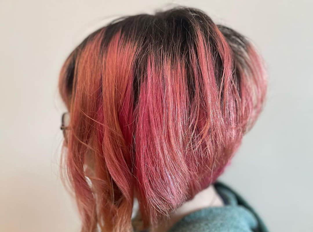 girl with a red and black A-Line Bob