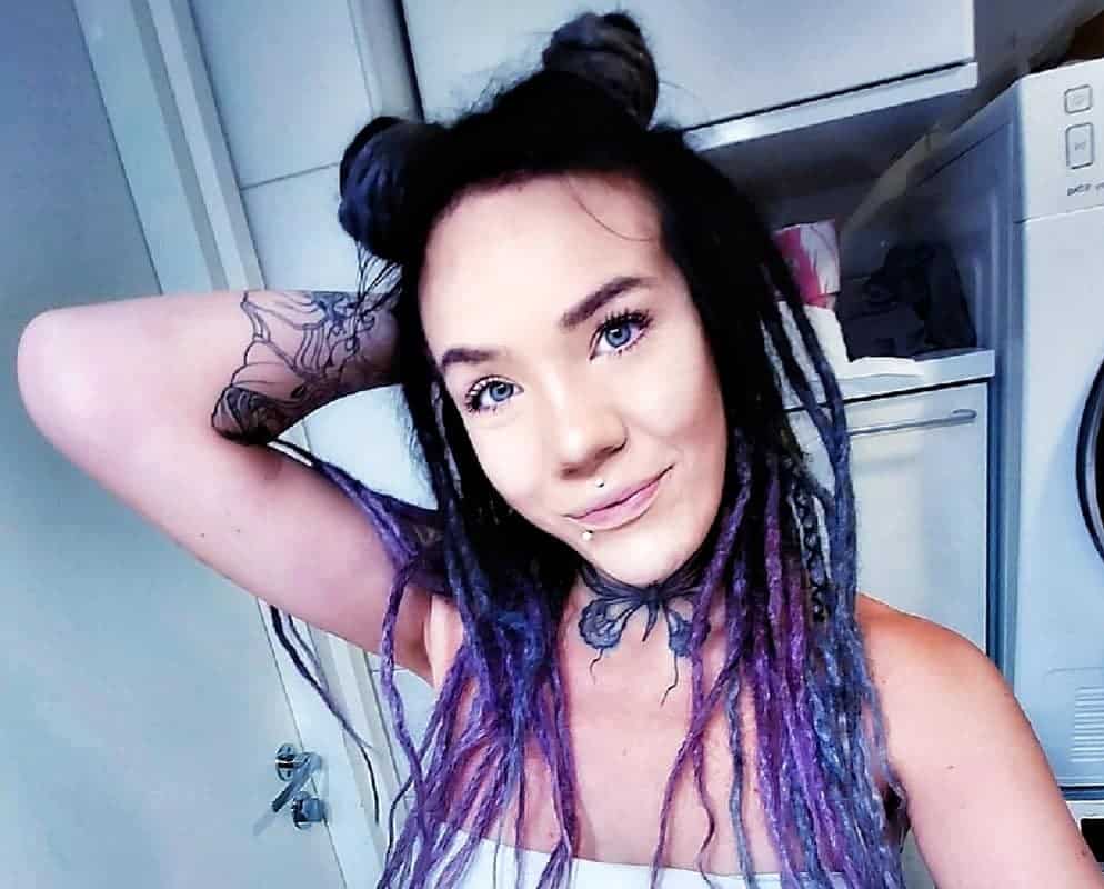 girl with black and purple dyed dreads