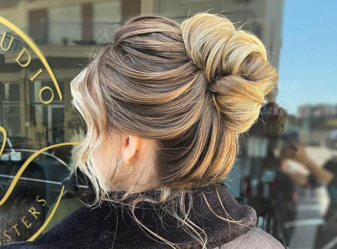 girl with blond and brown updo hairstyle