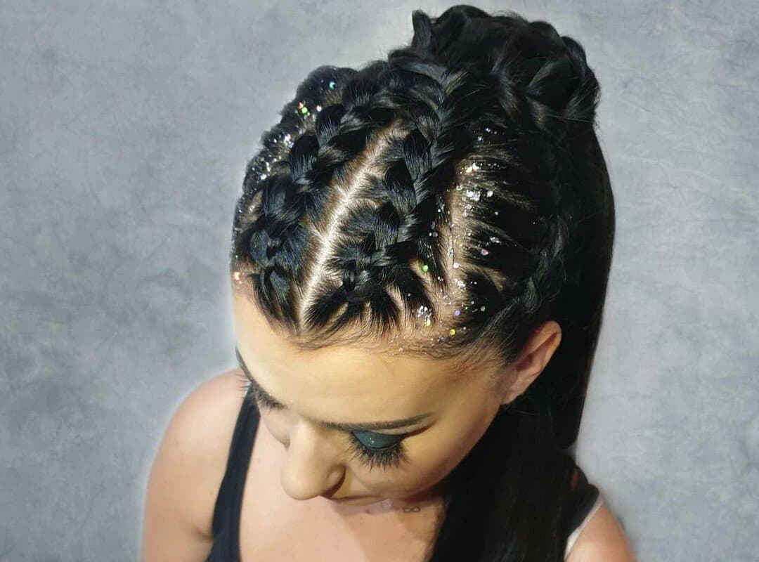 girl with black glitter rave hairstyle