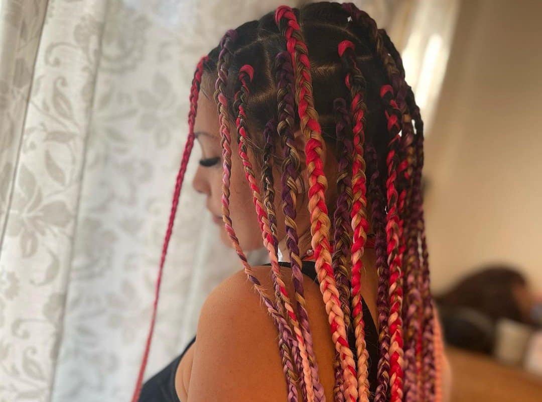 girl with brown and colored braids hairstyle
