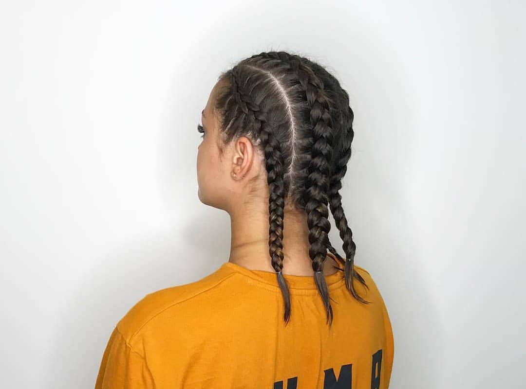 girl with brown short 4-dutch braids