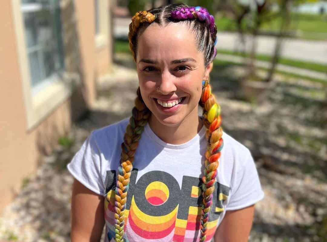 girl with red and purple side braids